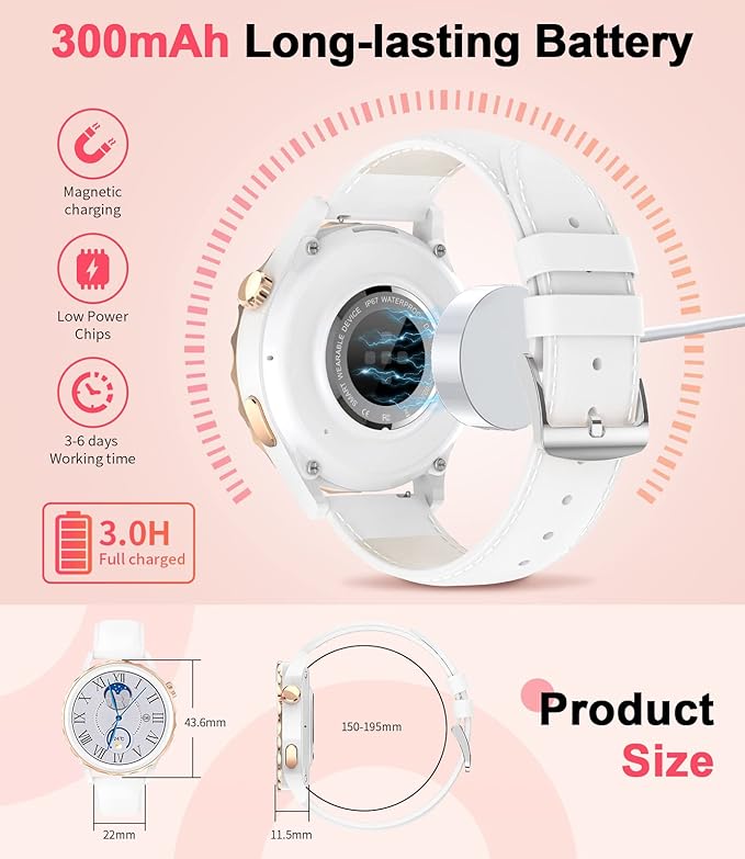 Smartwatch Damen mit Telefonfunktion Keramikgehäuse, Smart Watch Damenuhr mit Menstruationszyklus Herzfrequenz Schlafmonitor Musikkontrolle, 100+Sportmodi Wasserdicht Damen Smartwatch Android iOS