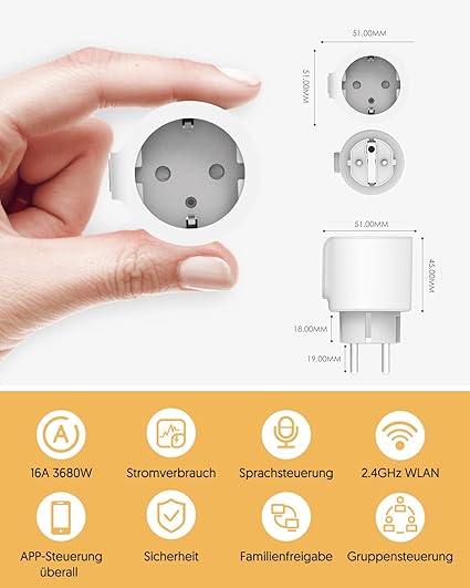 WLAN Steckdose mit Strommessung - Alexa Steckdose 4er Pack 16A mit Zeitplan und Überlastschutz, Smart Home Steckdosen kompatibel mit Alexa Echo und Echo Dot, Google Home SmartThings