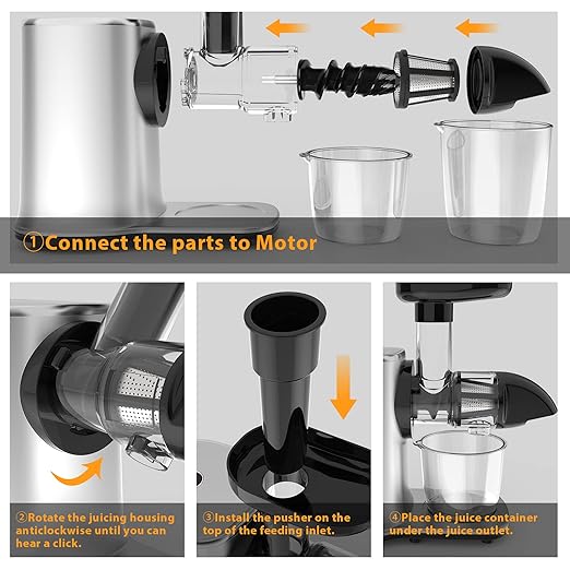 Vpcok Direct Slow Juicer Juicer Vegetable and Fruit with 2 Speeds & Reverse Function & Juice Jug & Cleaning Brush (Reusable), Black