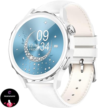 Smartwatch Damen mit Telefonfunktion Keramikgehäuse, Smart Watch Damenuhr mit Menstruationszyklus Herzfrequenz Schlafmonitor Musikkontrolle, 100+Sportmodi Wasserdicht Damen Smartwatch Android iOS