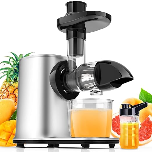 Vpcok Direct Slow Juicer Juicer Vegetable and Fruit with 2 Speeds & Reverse Function & Juice Jug & Cleaning Brush (Reusable), Black