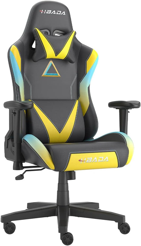 Hbada Gaming Chair, Faux Leather, Yellow, 27.5in x27.5in x50in