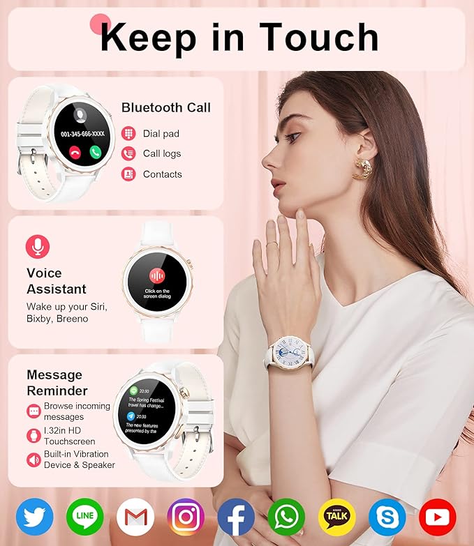 Smartwatch Damen mit Telefonfunktion Keramikgehäuse, Smart Watch Damenuhr mit Menstruationszyklus Herzfrequenz Schlafmonitor Musikkontrolle, 100+Sportmodi Wasserdicht Damen Smartwatch Android iOS