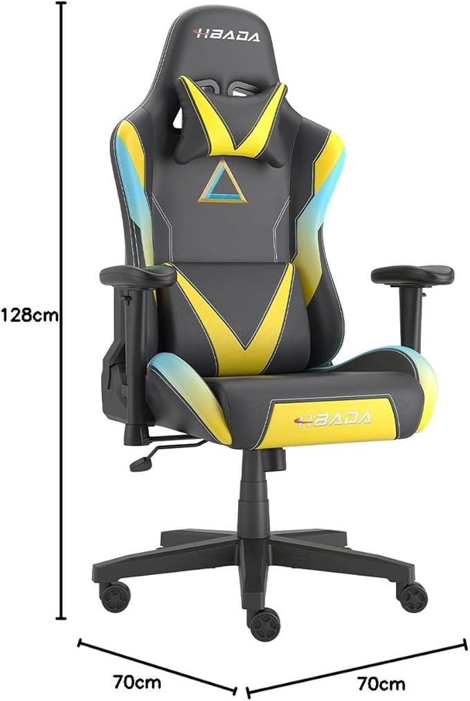 Hbada Gaming Chair, Faux Leather, Yellow, 27.5in x27.5in x50in