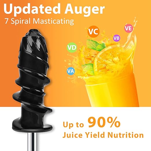 Vpcok Direct Slow Juicer Juicer Vegetable and Fruit with 2 Speeds & Reverse Function & Juice Jug & Cleaning Brush (Reusable), Black