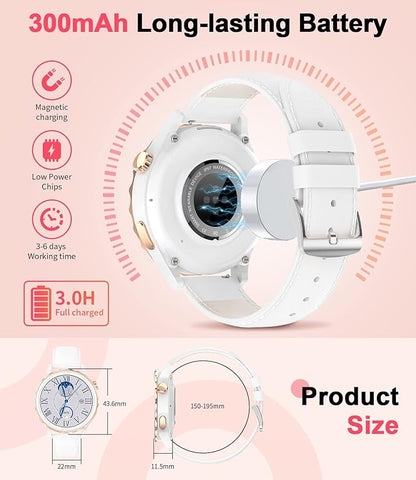 Smartwatch Damen mit Telefonfunktion Keramikgehäuse, Smart Watch Damenuhr mit Menstruationszyklus Herzfrequenz Schlafmonitor Musikkontrolle, 100+Sportmodi Wasserdicht Damen Smartwatch Android iOS