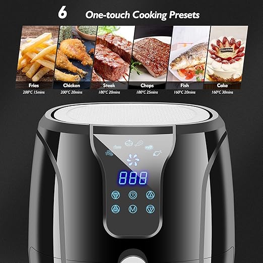 Vpcok Direct Hot Air Fryer Airfryer with 6 Different Cooking Programmes, Multifunctional Hot Air Fryer for 2-4 People XL (1300 W, 5 kg) with LED Digital No BPA, PFOA Includes Recipe Book (Multi-Way)