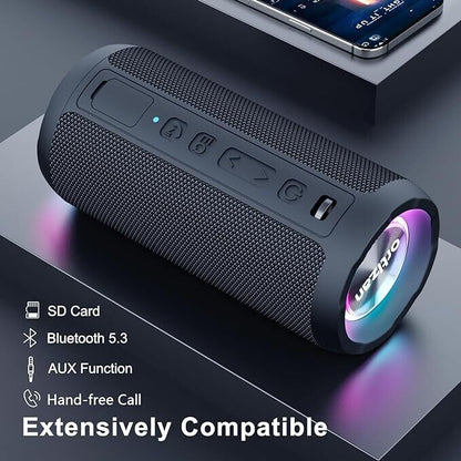 Bluetooth Lautsprecher mit Licht, Musikbox Tragbarer Bluetooth Box mit IPX7 wasserdicht, Dualen Bass-Treibern, 30h Akku, Freisprechfunktion für Phone, Draußen, Beidhändig Schwarz