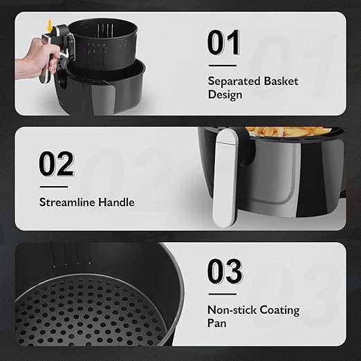 Vpcok Direct Hot Air Fryer Airfryer with 6 Different Cooking Programmes, Multifunctional Hot Air Fryer for 2-4 People XL (1300 W, 5 kg) with LED Digital No BPA, PFOA Includes Recipe Book (Multi-Way)