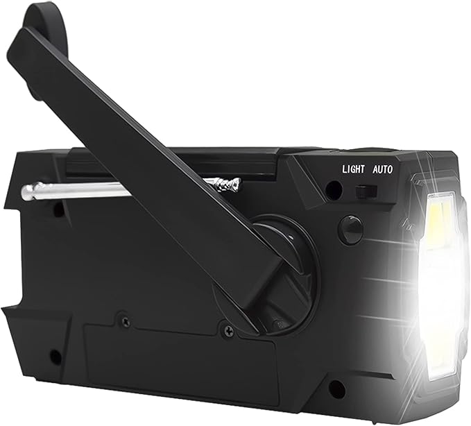 5in1 Solar Kurbelradio, AM/FM, USB, 4000 mAh Powerbank, LED Taschenlampe, Leselampe SOS-Alarm, Bewegungsmelder, Dynamo Kurbel Radio Weltempfänger Notfallradio für Camping