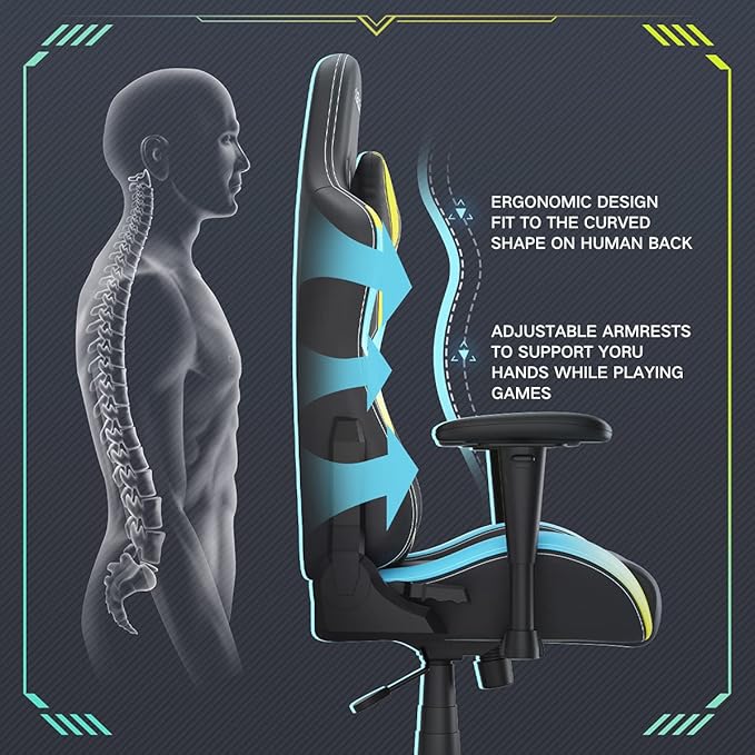 Hbada Gaming Chair, Faux Leather, Yellow, 27.5in x27.5in x50in