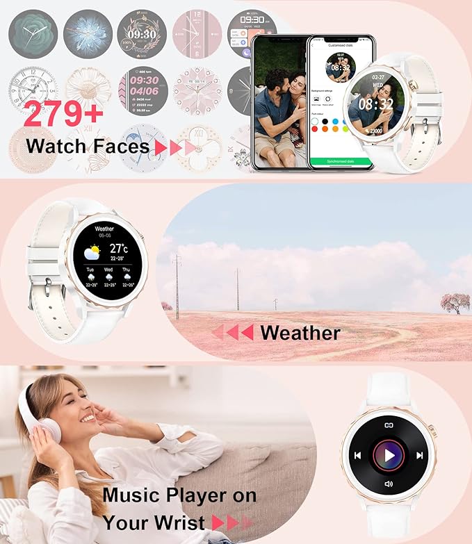 Smartwatch Damen mit Telefonfunktion Keramikgehäuse, Smart Watch Damenuhr mit Menstruationszyklus Herzfrequenz Schlafmonitor Musikkontrolle, 100+Sportmodi Wasserdicht Damen Smartwatch Android iOS