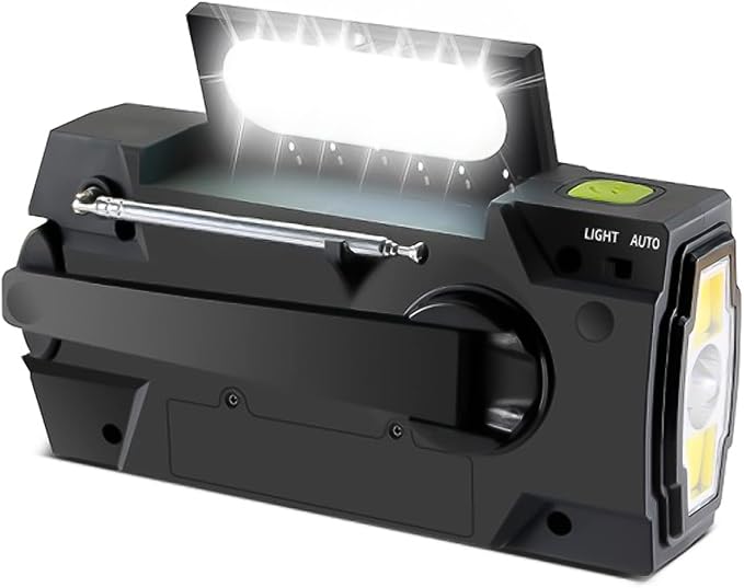 5in1 Solar Kurbelradio, AM/FM, USB, 4000 mAh Powerbank, LED Taschenlampe, Leselampe SOS-Alarm, Bewegungsmelder, Dynamo Kurbel Radio Weltempfänger Notfallradio für Camping