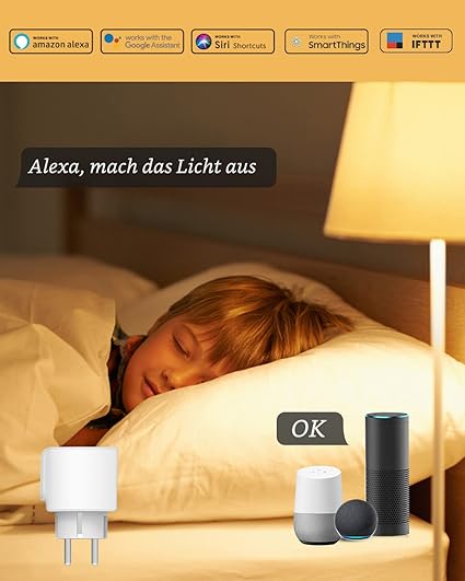 WLAN Steckdose mit Strommessung - Alexa Steckdose 4er Pack 16A mit Zeitplan und Überlastschutz, Smart Home Steckdosen kompatibel mit Alexa Echo und Echo Dot, Google Home SmartThings