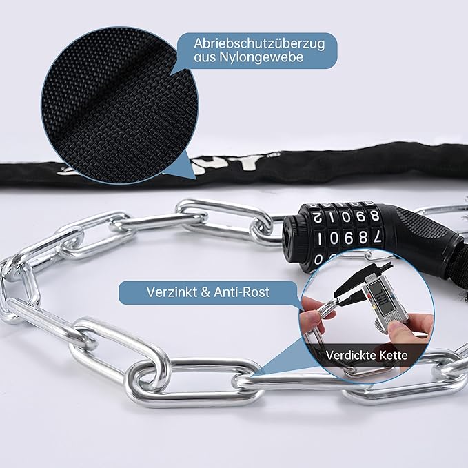 ZELENY Bicycle Lock High Security 7 mm Bicycle Lock Combination Lock Bicycle with 5 Digit Combination Code, 90 cm Chain Lock Bicycle Lock Bicycle Chain Locks for Bikes Motorcycle e Scooter