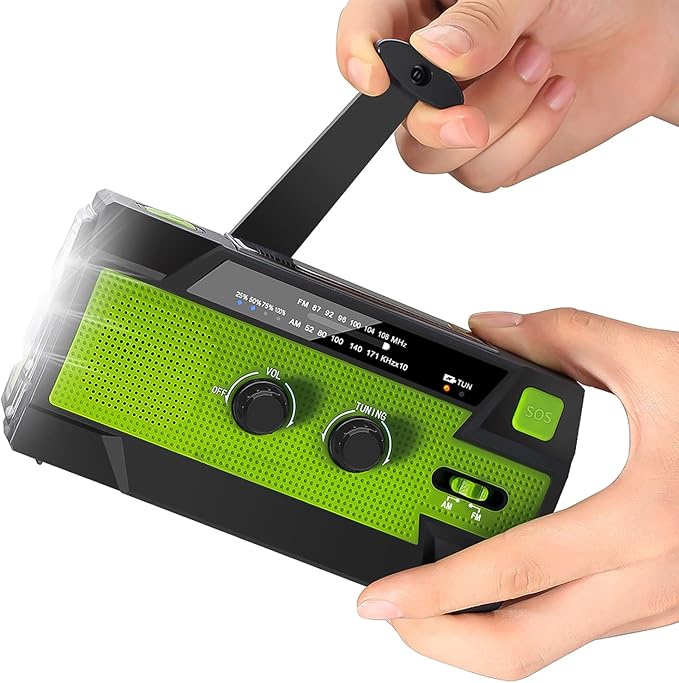 5in1 Solar Kurbelradio, AM/FM, USB, 4000 mAh Powerbank, LED Taschenlampe, Leselampe SOS-Alarm, Bewegungsmelder, Dynamo Kurbel Radio Weltempfänger Notfallradio für Camping