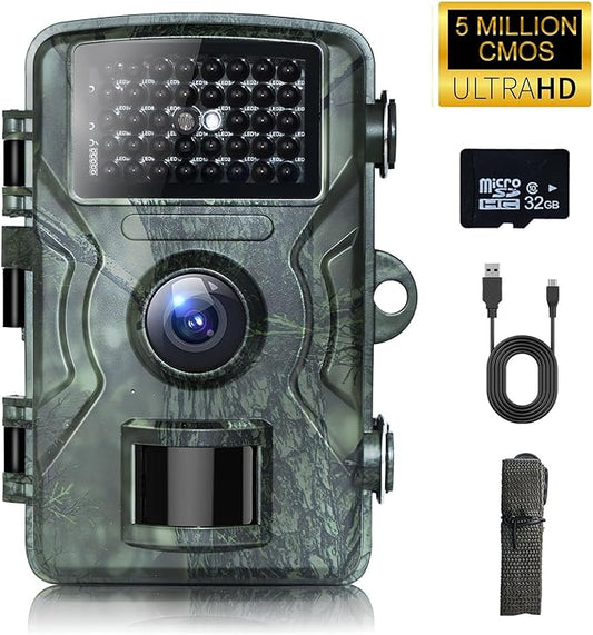 Wildkamera 48MP 4K, Wildkamera mit Bewegungsmelder Nachtsicht, Wildkamera Outdoor, Wildtierkamera mit Nachtsicht Bewegungsmelder, Wildtierkamera mit 32G Speicherkarte