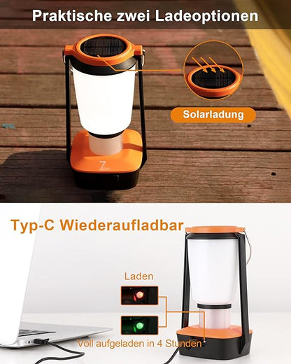 Solar Campinglampe Wiederaufladbare 4400mAh Batteriebetrieben,Tragbar Ultrahelle 500 LM Notfallleuchte & 4 Lichtmodi,7 Colored RGB Nachtlicht,Outdoor Akku Laternen für Zelt,Stromausfällen,Überlebens