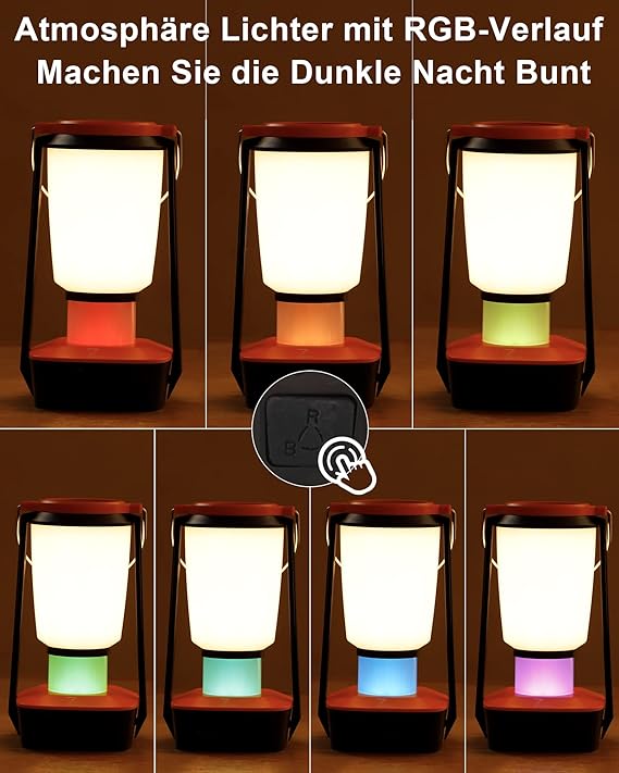 Solar Campinglampe Wiederaufladbare 4400mAh Batteriebetrieben,Tragbar Ultrahelle 500 LM Notfallleuchte & 4 Lichtmodi,7 Colored RGB Nachtlicht,Outdoor Akku Laternen für Zelt,Stromausfällen,Überlebens