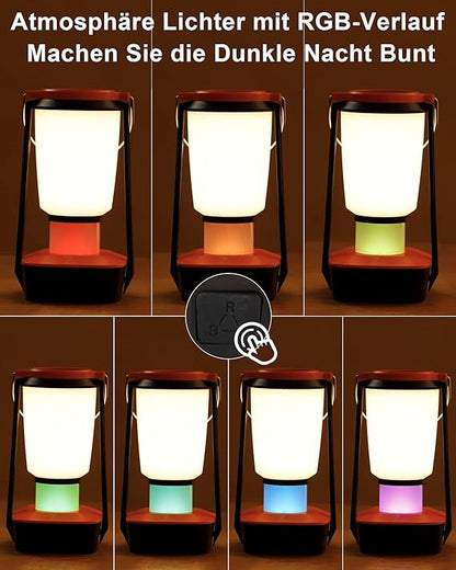 Solar Campinglampe Wiederaufladbare 4400mAh Batteriebetrieben,Tragbar Ultrahelle 500 LM Notfallleuchte & 4 Lichtmodi,7 Colored RGB Nachtlicht,Outdoor Akku Laternen für Zelt,Stromausfällen,Überlebens