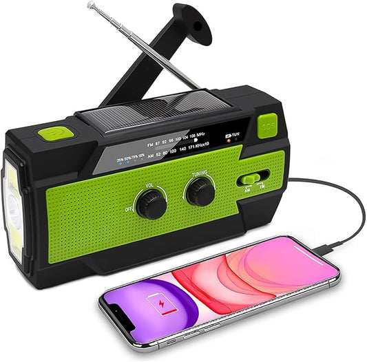 5in1 Solar Kurbelradio, AM/FM, USB, 4000 mAh Powerbank, LED Taschenlampe, Leselampe SOS-Alarm, Bewegungsmelder, Dynamo Kurbel Radio Weltempfänger Notfallradio für Camping