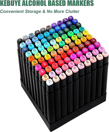 100 Felt Tip Pens, Marker Set, Twin Marker, Highlighter Pen Set for Students, Manga Design and Drawing, Sketching, Painting, Art Marker with Black Carry Bag and Spacer