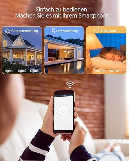 WLAN Steckdose mit Strommessung - Alexa Steckdose 4er Pack 16A mit Zeitplan und Überlastschutz, Smart Home Steckdosen kompatibel mit Alexa Echo und Echo Dot, Google Home SmartThings