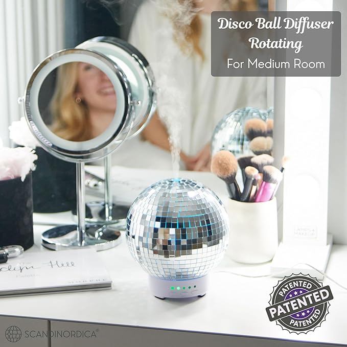 Disco Ball Diffuser Rotating - Aroma Diffuser Essential Oils, Cute Humidifier for Home and Office, Disco Balls Decoration, Disco Ball Diffuser, Silver