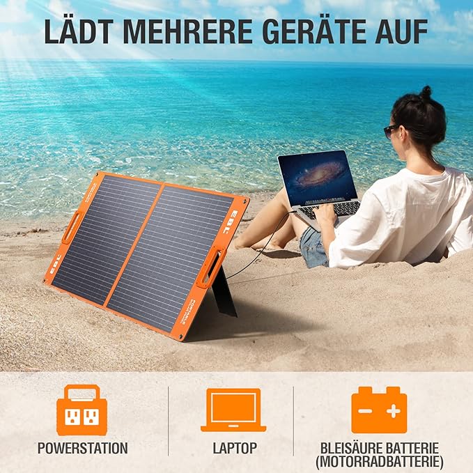 100 W Foldable Solar Panel 20 V 5 A for Portable Power Station Outdoor Solar Generator, Solar Module with Adjustable Stand and Parallel Cable, for Outdoor Camping / Hiking / RV Travel