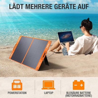100 W Foldable Solar Panel 20 V 5 A for Portable Power Station Outdoor Solar Generator, Solar Module with Adjustable Stand and Parallel Cable, for Outdoor Camping / Hiking / RV Travel
