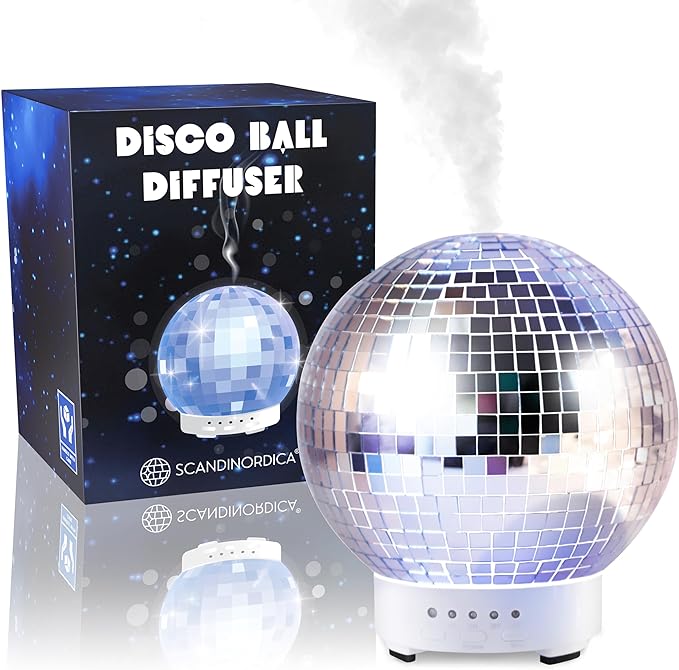 Disco Ball Diffuser Rotating - Aroma Diffuser Essential Oils, Cute Humidifier for Home and Office, Disco Balls Decoration, Disco Ball Diffuser, Silver