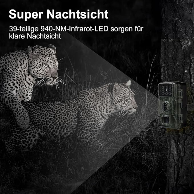 Wildkamera 48MP 4K, Wildkamera mit Bewegungsmelder Nachtsicht, Wildkamera Outdoor, Wildtierkamera mit Nachtsicht Bewegungsmelder, Wildtierkamera mit 32G Speicherkarte