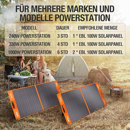 100 W Foldable Solar Panel 20 V 5 A for Portable Power Station Outdoor Solar Generator, Solar Module with Adjustable Stand and Parallel Cable, for Outdoor Camping / Hiking / RV Travel