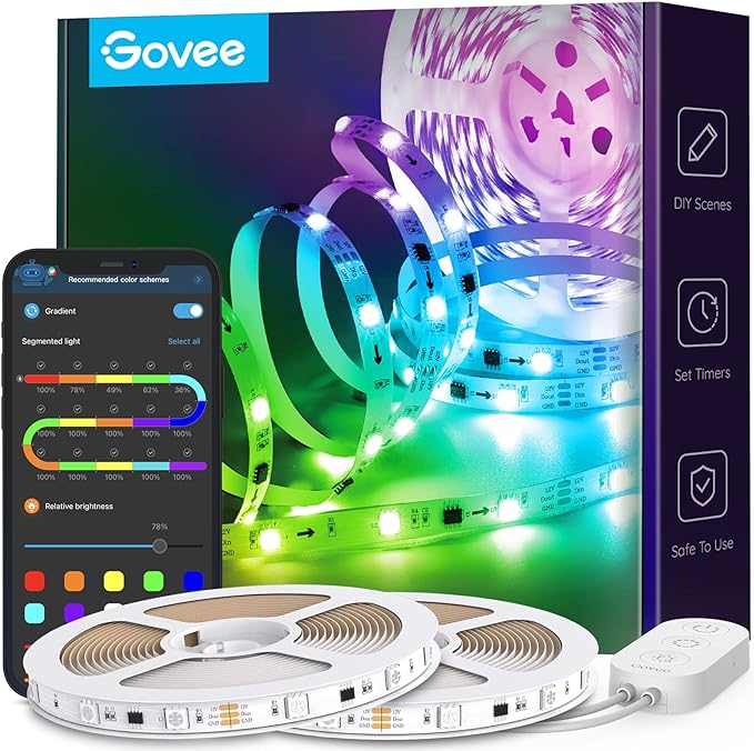 LED Strip, RGBIC LED Streifen 10m, Musik Sync, Segmentcontrol, Farbwechsel, 64 Szenenmodus, Steuerbar via App, für Party, Zuhause, Schlafzimmer, TV, 10M [Energieklasse G]
