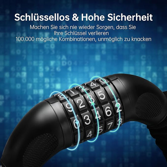 ZELENY Bicycle Lock High Security 7 mm Bicycle Lock Combination Lock Bicycle with 5 Digit Combination Code, 90 cm Chain Lock Bicycle Lock Bicycle Chain Locks for Bikes Motorcycle e Scooter