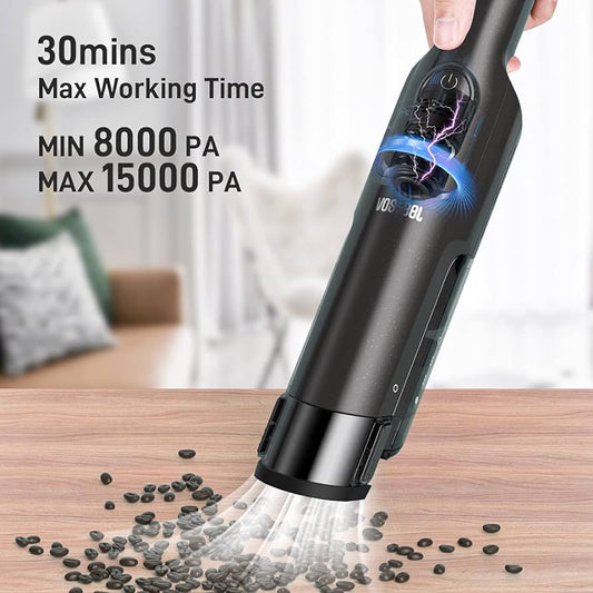 VOSFEEL-Store Handstaubsauger Akku beutellos 15000Pa Bürstenloser Motor 2500mAh mit HEPA-Filter 160W Autostaubsauger Akku Staubsauger kabellos für Tierhaare, Haushalt, Staub und Auto, Grau