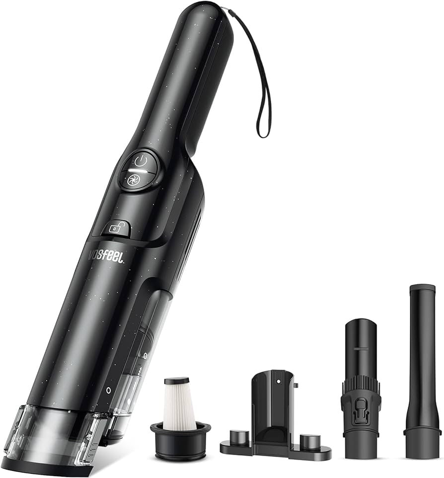 VOSFEEL-Store Handstaubsauger Akku beutellos 15000Pa Bürstenloser Motor 2500mAh mit HEPA-Filter 160W Autostaubsauger Akku Staubsauger kabellos für Tierhaare, Haushalt, Staub und Auto, Grau